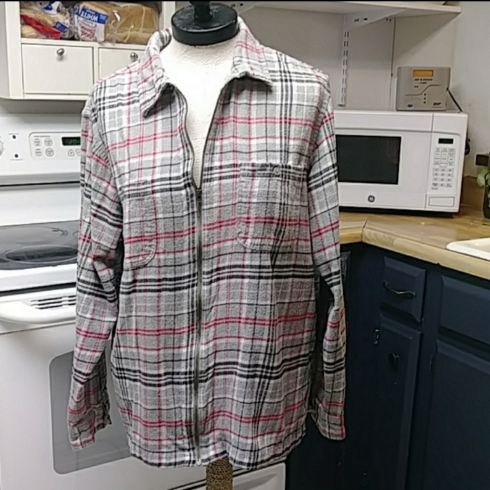 Womens Flannel Sz XL Plaid Jacket top B28 zip up jacket top FADED GLORY